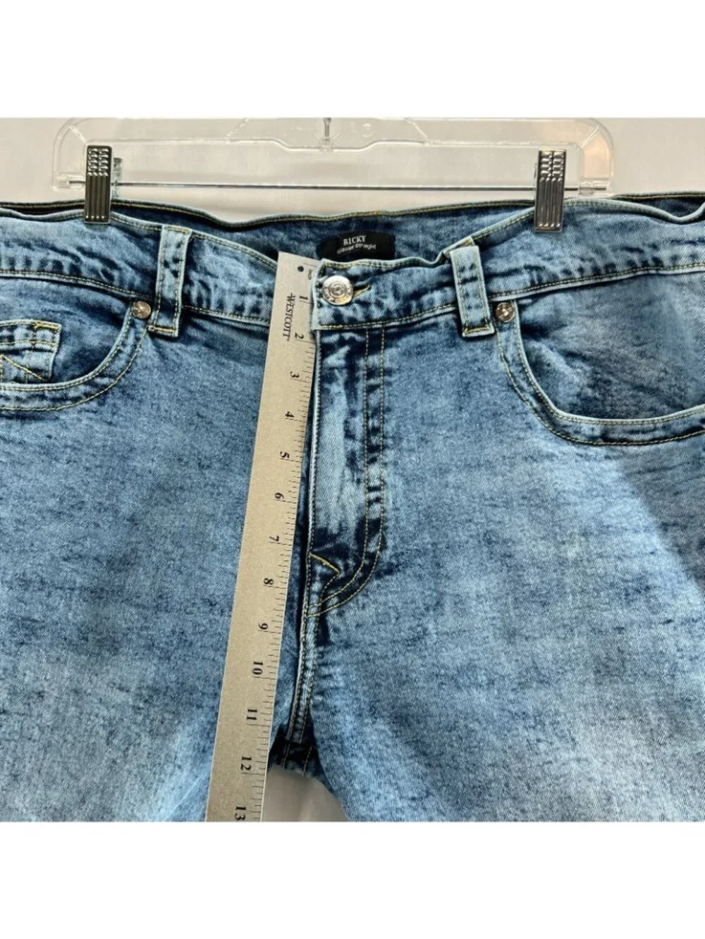 True Religion Ricky Relaxed Straight Denim Shorts Mens 42 Stretch Acid Wash Blue